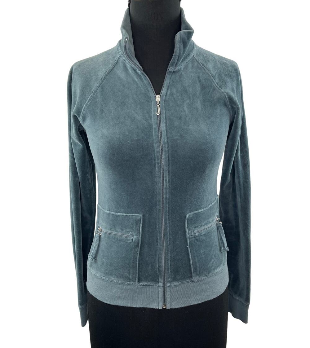 Y2k Vintage Juicy Couture Green Jacket Mock Neck Zip Pockets Classic Medium M